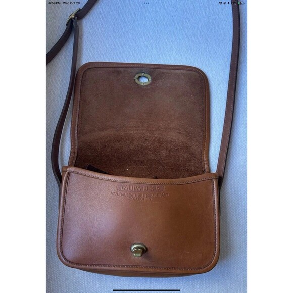 Laura USA Brown Leather Crossbody Handbag Purse Brass Turnlock Flap Bag VINT - Picture 5 of 12
